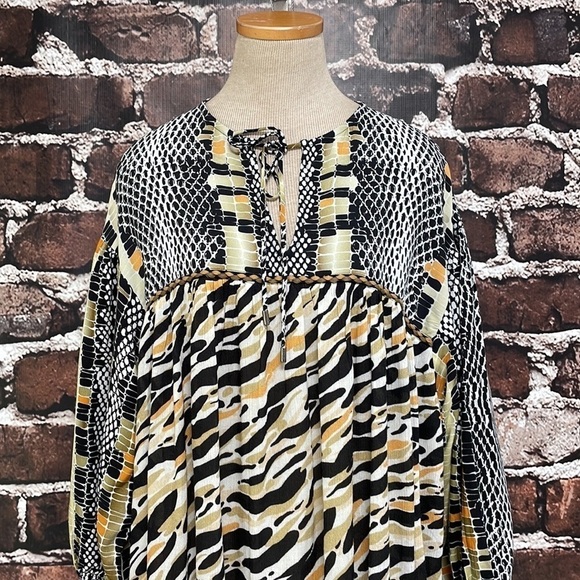 Anthropologie x Blank London Peasant Top NWT Long Sleeve Green Orange Size Large - Picture 7 of 17